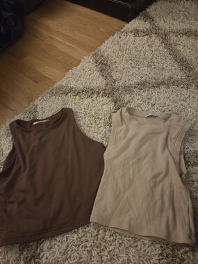 ReoRia and zara Dual-Pack Scoop Neck Tank Tops in Brown and Beige
